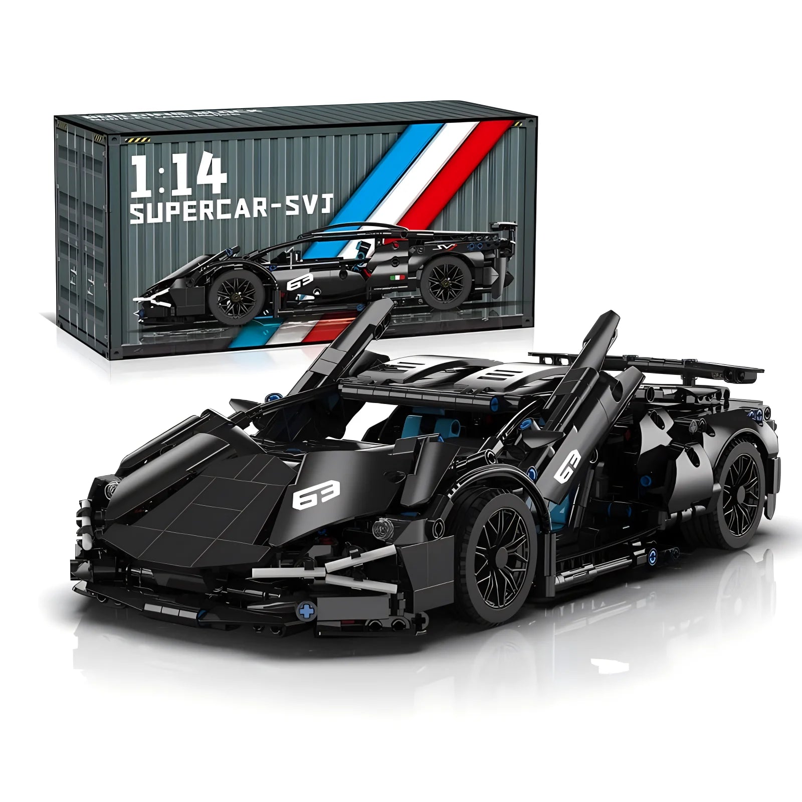 Musta sportauto koos LED -dega RC | 1280 tükki