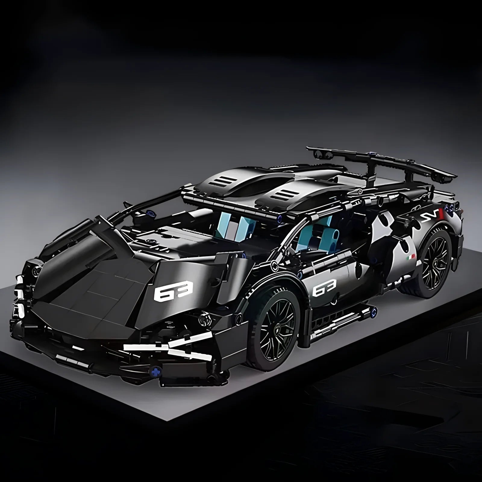 Musta sportauto koos LED -dega RC | 1280 tükki