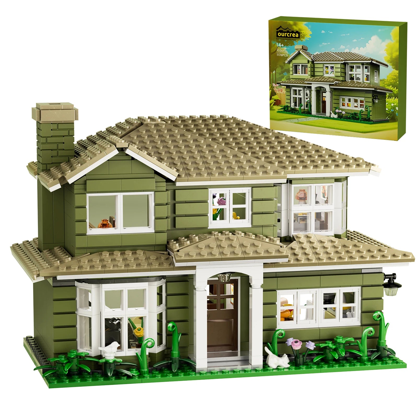 GREEN TWO-STORY AMERICAN-STYLE HOUSE | 1176 pieces