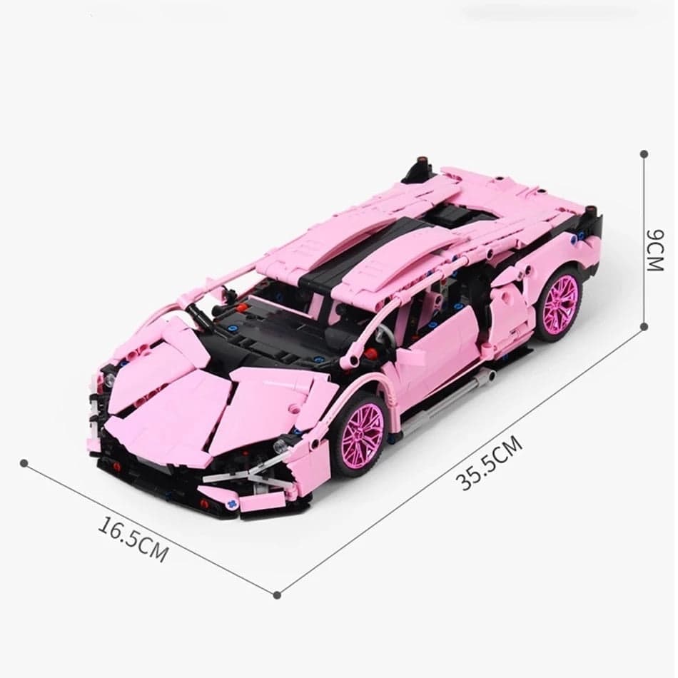 [ZDJ] [DO DODANIA] Technical Sports Car With Light 1:14 Pink Lambor Building Blocks Limited Edition Vehicle Assemble Bricks Toys Gifts For Girls 